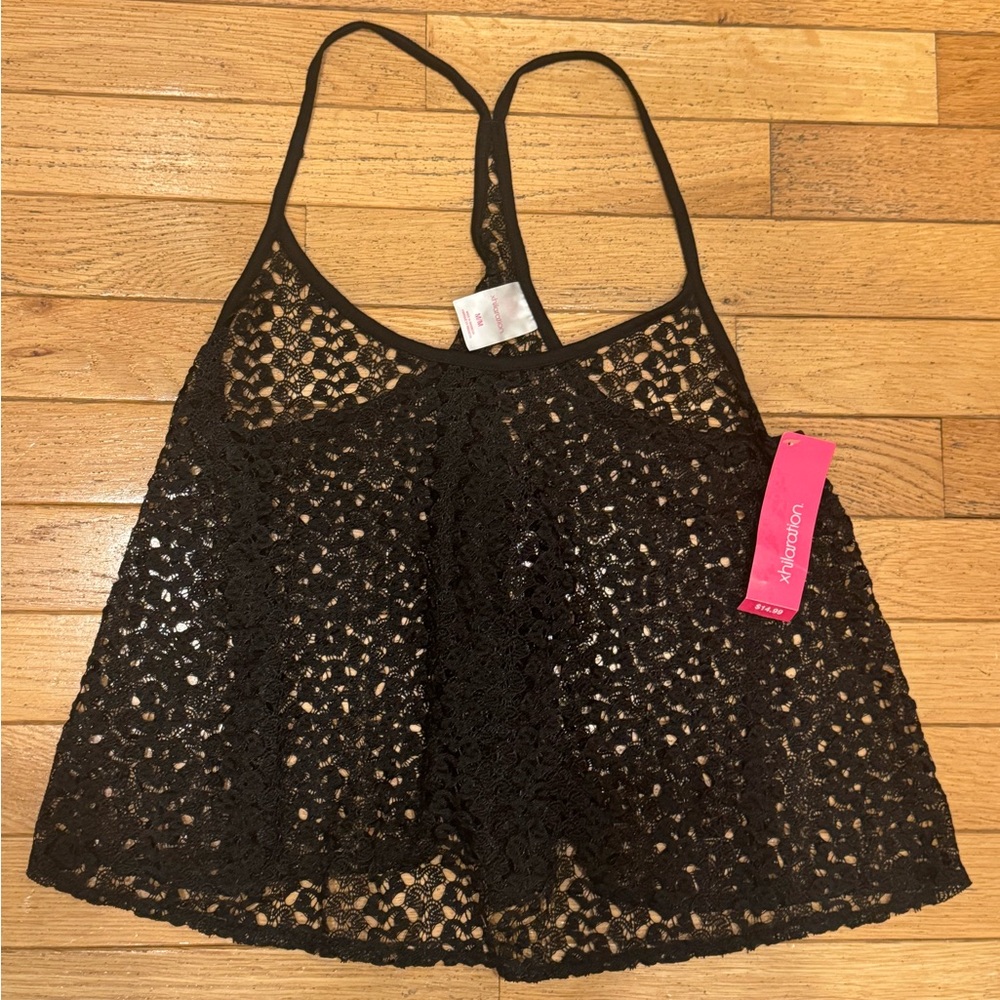 Exhilaration Black all Lace cropped racerback Tank Top NWT